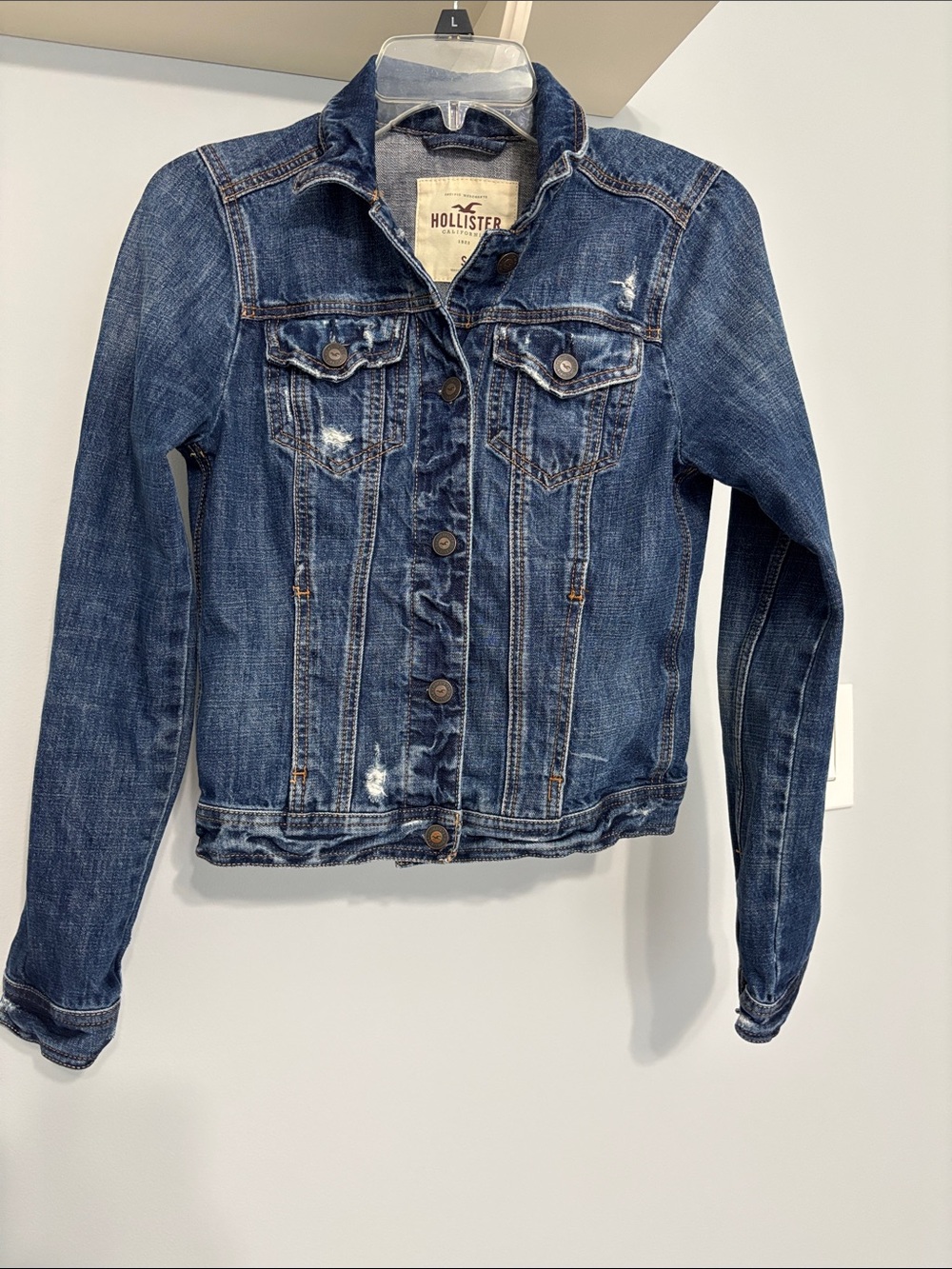 Hollister Women’s Dark Blue Distressed Denim Jacket